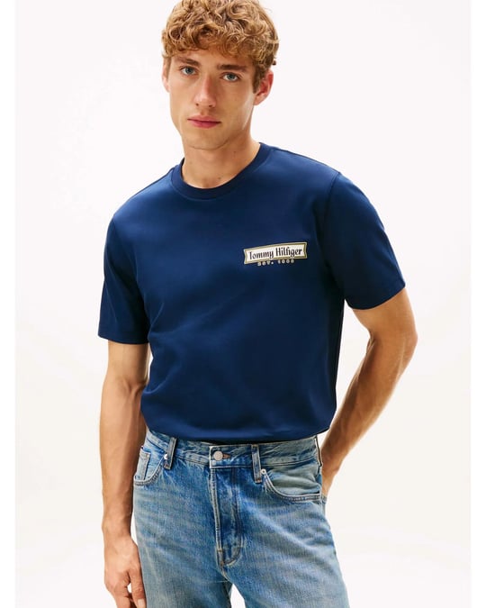 Tommy Hilfiger Tommy Hilfiger Erkek Normal Kalıp Yuvarlak Yakalı Logo İmzalı Kısa Kollu Lacivert T-Shirt MW0MW41463-C1G