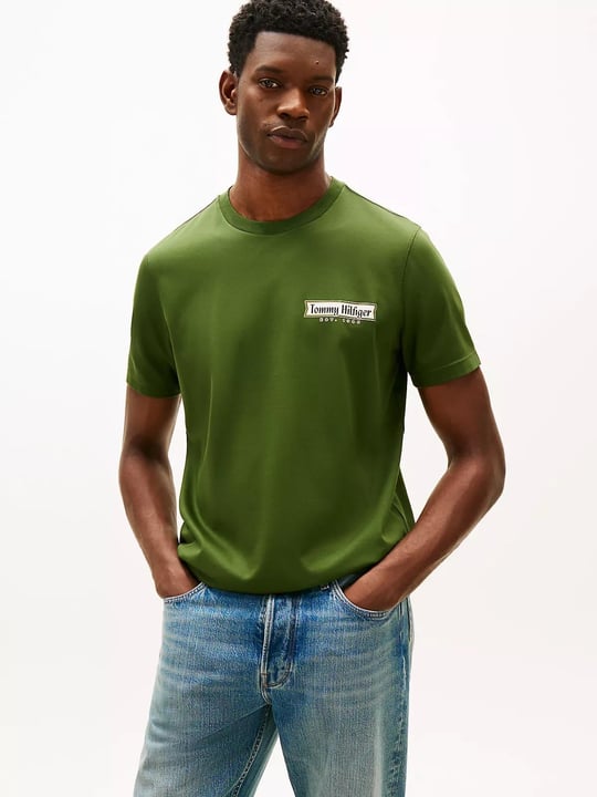 Tommy Hilfiger Tommy Hilfiger Erkek Normal Kalıp Yuvarlak Yakalı Logo İmzalı Kısa Kollu Yeşil T-Shirt MW0MW41463-L01