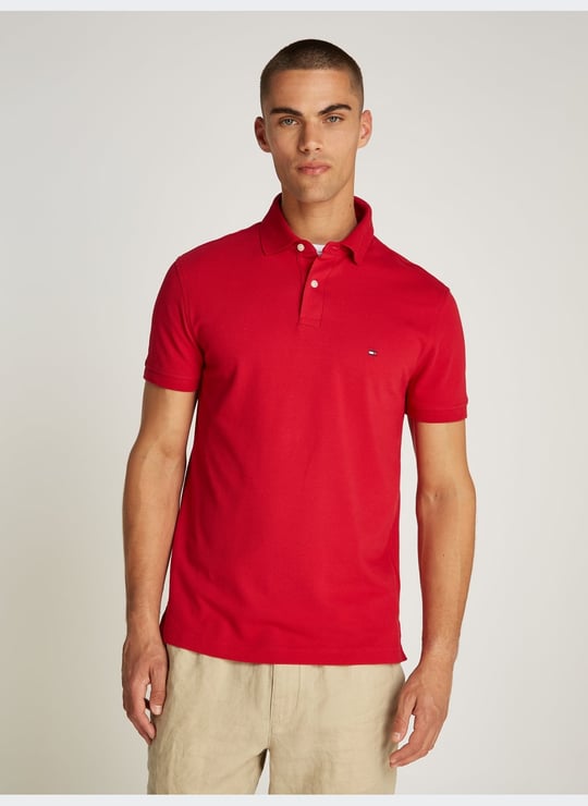 Tommy Hilfiger Tommy Hilfiger Erkek Pamuklu Polo Yakalı Düğme Kapamalı Kısa Kollu Kırmızı Polo Yaka T-Shirt MW0MW17771-XLD