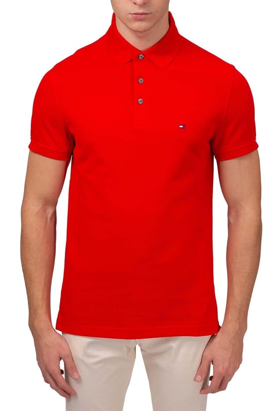 Tommy Hilfiger Tommy Hilfiger Erkek Pamuklu Polo Yakalı Düğme Kapamalı Kısa Kollu Kırmızı Polo Yaka T-Shirt MW0MW17771-XND