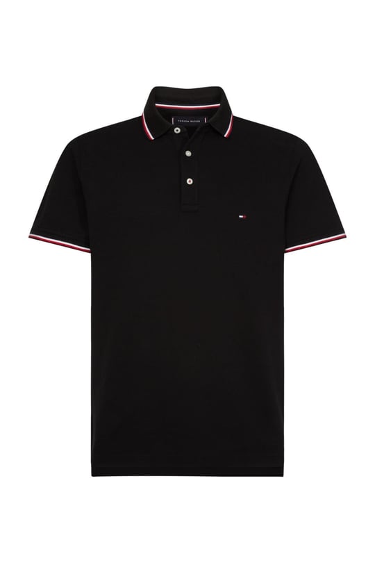 Tommy Hilfiger Tommy Hilfiger Erkek Pamuklu Polo Yakalı Düğme Kapamalı Kısa Kollu Siyah Polo Yaka T-Shirt MW0MW13080-BDS