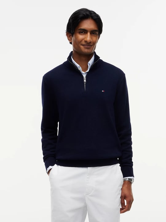 Tommy Hilfiger Tommy Hilfiger Erkek Regular Fit Dik Yaka Uzun Kollu Mavi Kazak MW0MW28049-DW5