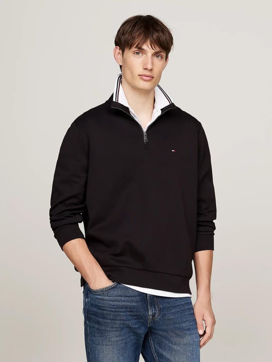 Tommy Hilfiger Tommy Hilfiger Erkek Uzun Kol Normal Dik Yaka Günlük Siyah Sweatshirt MW0MW36510-BDS