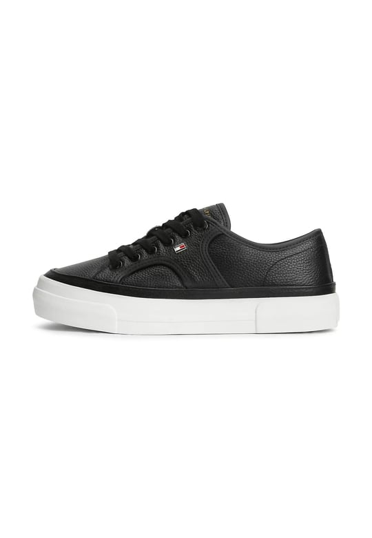 Tommy Hilfiger Tommy Hilfiger Kadın Bağcıklı Rahat Taban Logo Detaylı Deri Günlük Siyah Sneaker FW0FW09393-BDS