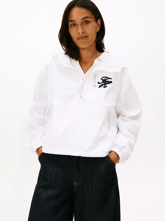 Tommy Hilfiger Tommy Hilfiger Kadın Dayanıklı İnce Kumaşlı Kapüşonlu Rahat Kalıp Beyaz Ceket WW0WW47769-YBL