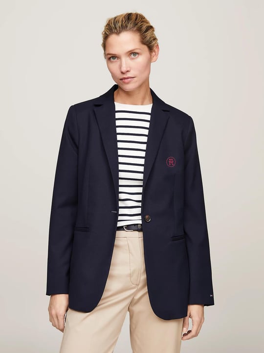Tommy Hilfiger Tommy Hilfiger Kadın Dik Yaka Yalıtımlı Marka Logolu Fermuarlı Lacivert Bluz WW0WW39977-DW5