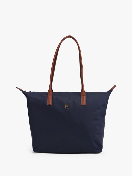 Tommy Hilfiger Tommy Hilfiger Kadın Fermuarlı İç Cepli Metalik TH Logolu Kısa Askılı Lacivert Omuz Çantası AW0AW17711-DW6