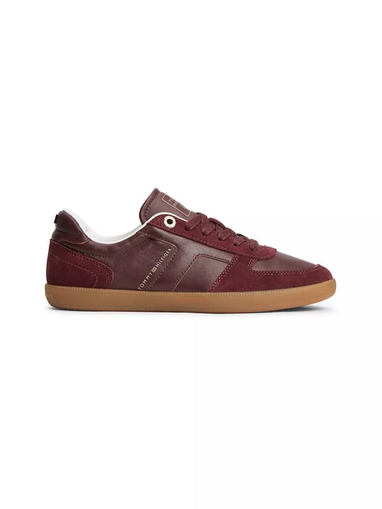 Tommy Hilfiger Tommy Hilfiger Kadın Hakiki Deri Dokulu Panelli Metalik Logolu Bayrak Detaylı Bordo Sneaker FW0FW09483-XUT
