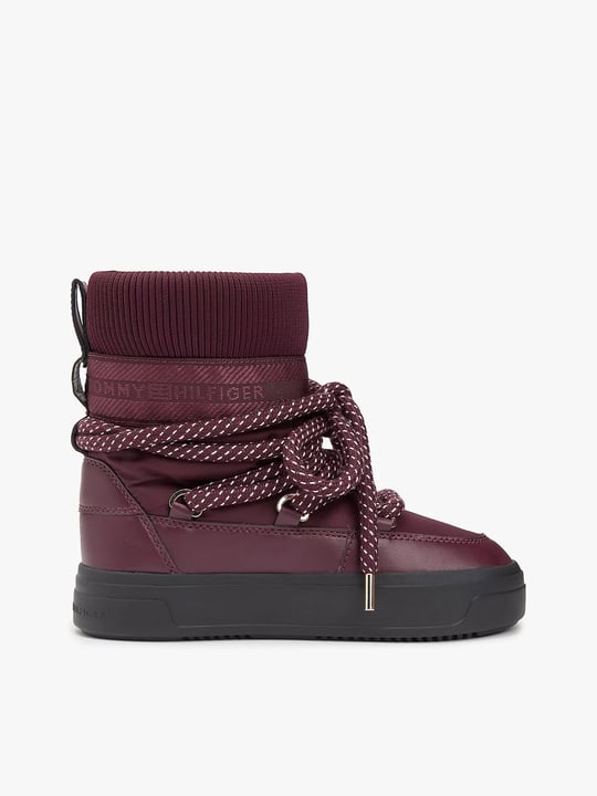 Tommy Hilfiger Tommy Hilfiger Kadın Kalın Bağcıklı Deri Düz Taban Çoraplı Kırmızı Bot & Bootie FW0FW09260-XI8