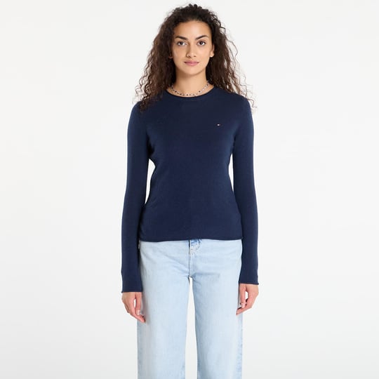 Tommy Hilfiger Tommy Hilfiger Kadın Kısa Kol Bisiklet Yaka Çizgili Regular Fit Mavi Kazak WW0WW40264-C1G