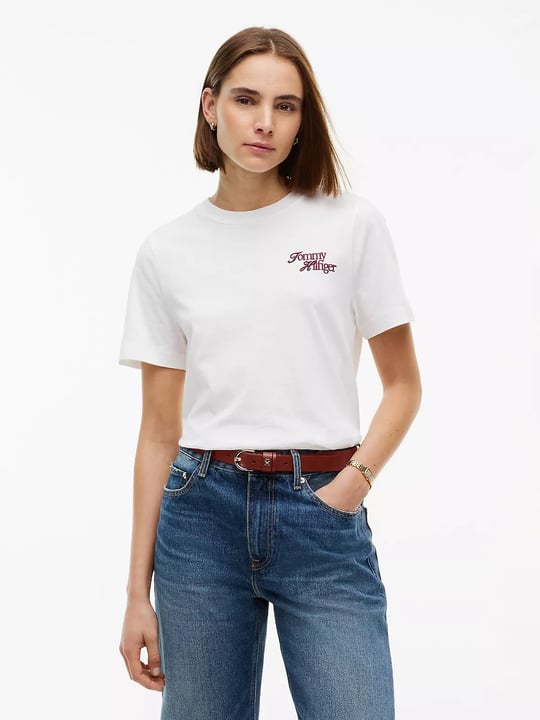 Tommy Hilfiger Tommy Hilfiger Kadın Kısa Kol Bisiklet Yaka Regular Fit Beyaz T-Shirt WW0WW52360-YBL
