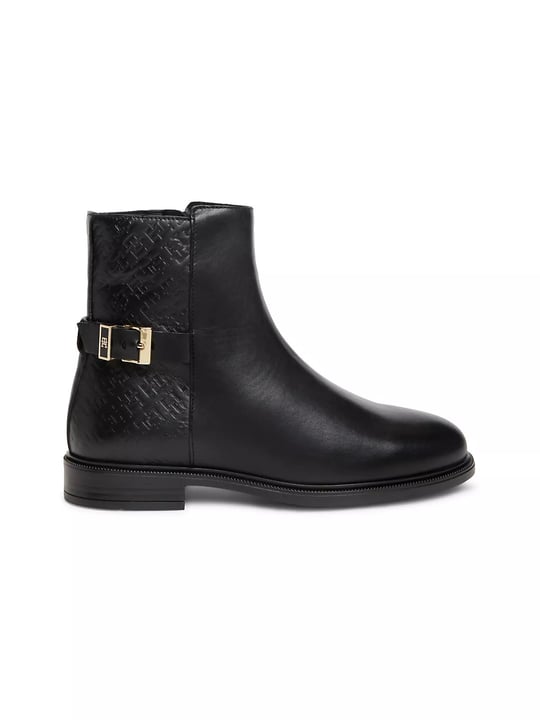 Tommy Hilfiger Tommy Hilfiger Kadın Logo Kabartmalı Deri Arka Yüzey Tokalı Bilek Kayışı Siyah Bot & Bootie FW0FW09672-BDS