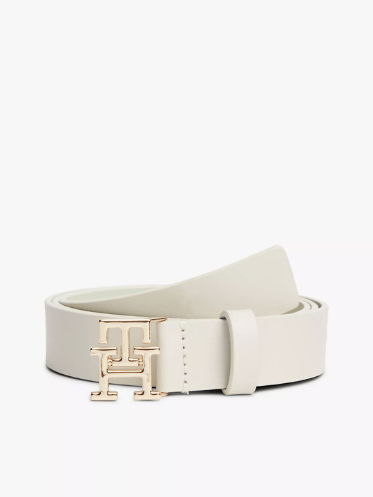 Tommy Hilfiger Tommy Hilfiger Kadın Metalik TH Logolu Deri Krem Kemer AW0AW17496-AEO