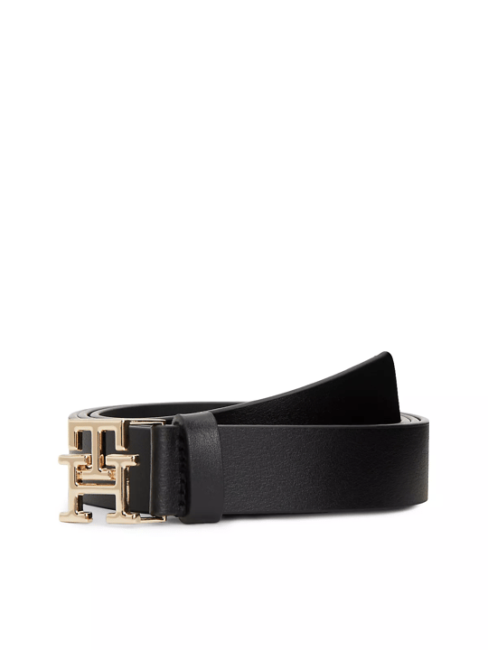 Tommy Hilfiger Tommy Hilfiger Kadın Metalik TH Logolu Deri Siyah Kemer AW0AW17496-BDS