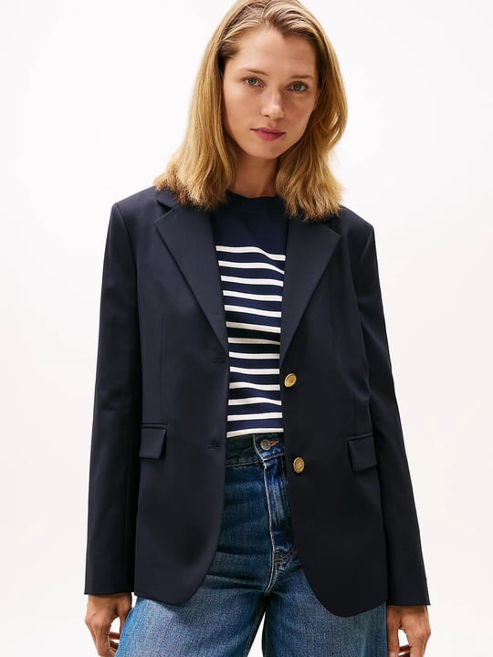 Tommy Hilfiger Tommy Hilfiger Kadın Normal Kalıp Çentikli Yaka Çift Düğme Kapamalı Lacivert Ceket WW0WW46662-C1G