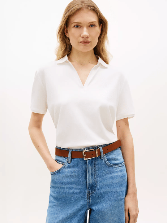 Tommy Hilfiger Tommy Hilfiger Kadın Normal Kalıp Pamuklu Kısa Kollu Beyaz Polo Yaka T-Shirt WW0WW48720-YBL