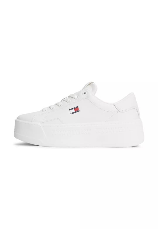 Tommy Hilfiger Tommy Hilfiger Kadın Platform Tabanlı Düşük Bilekli Logo Detaylı Deri Beyaz Sneaker EN0EN02961-YBL