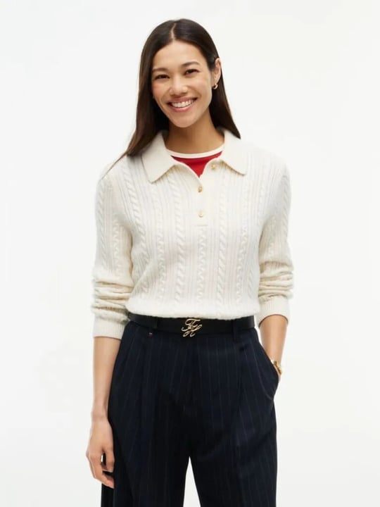 Tommy Hilfiger Tommy Hilfiger Kadın Regular Fit Yün İpek Karışımlı Saç Örgülü Üç Düğmeli  Metal Logolu Sarı Kazak WW0WW52222-Z00