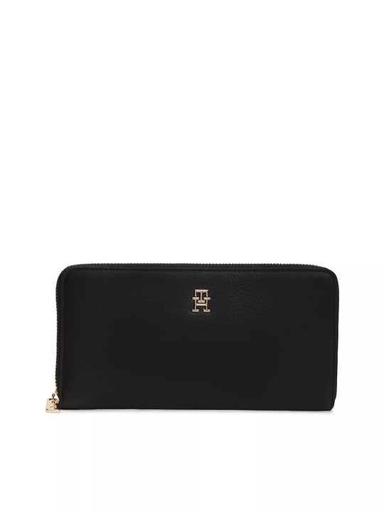 Tommy Hilfiger Tommy Hilfiger Kadın TH Monogram Logolu Bozuk Para Cepli Fermuarlı Siyah Cüzdan AW0AW18483-BDS