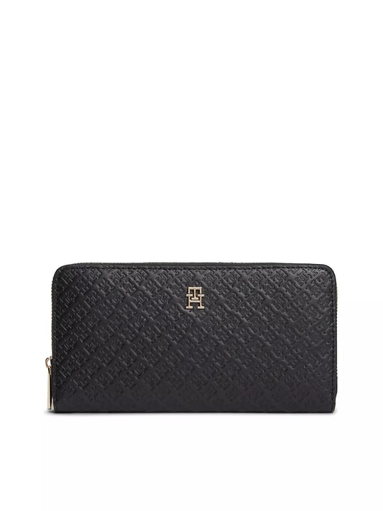 Tommy Hilfiger Tommy Hilfiger Kadın TH Monogram Logo Kabartmalı Fermuarlı Siyah Cüzdan AW0AW18482-BDS
