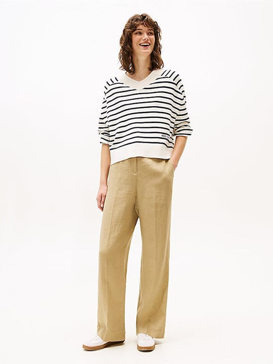 TOMMY HILFIGER Tommy Hilfiger Kadın Yüksek Bel Geniş Paça Cep Detay Rahat Düz Model Bej Pantolon WW0WW46823-AEH
