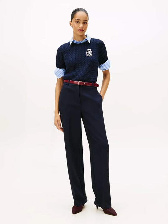 Tommy Hilfiger Tommy Hilfiger Kadın Yüksek Bel Düz ve Kısa Paçalı Lacivert Pantolon WW0WW48355-C1G