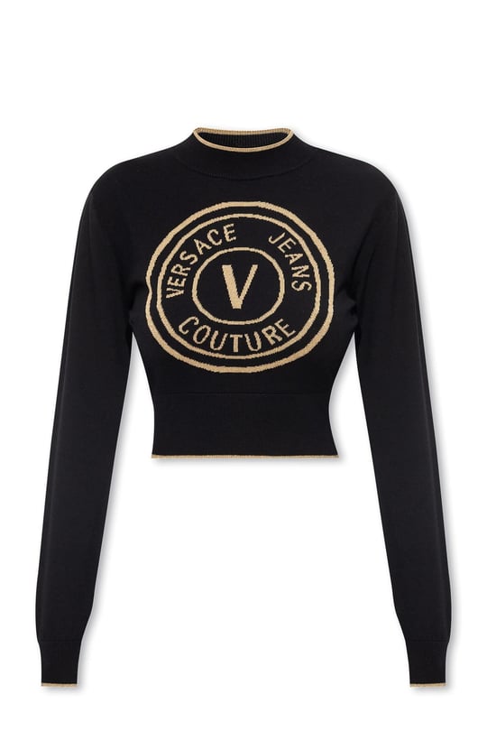 Versace Versace Kadın Logolu Günlük Kullanım Uzun Kollu Siyah Kazak 75HAFM21 CM01A-K42