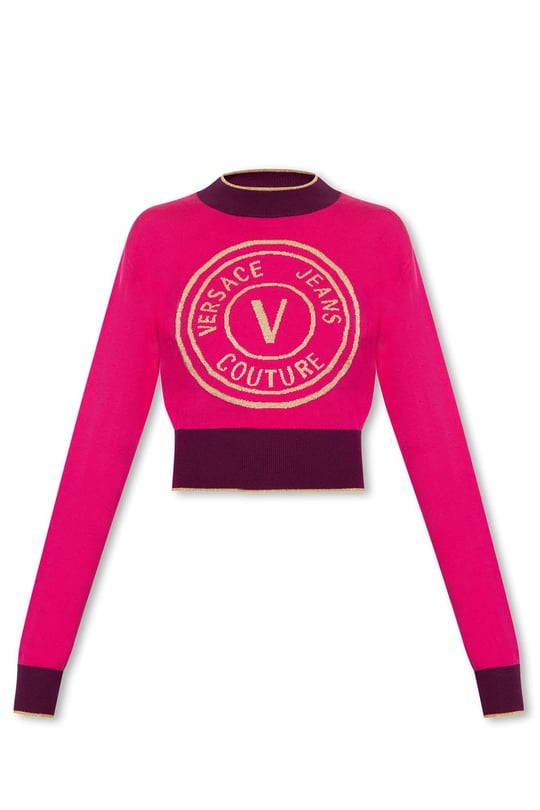 Versace Versace Kadın Logolu Günlük Kullanım Uzun Kollu Pembe Kazak 75HAFM21 CM01A-455