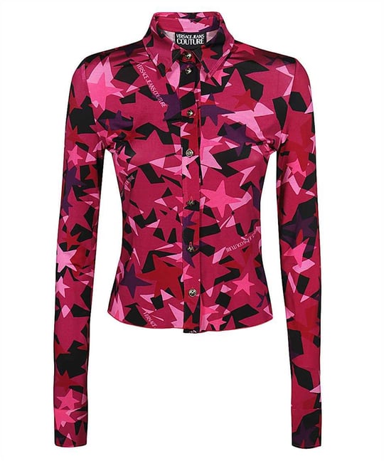 Versace Versace Kadın Marka Logolu Uzun Kollu Slim Fit Pembe Gömlek 75HAL213 JS213-455