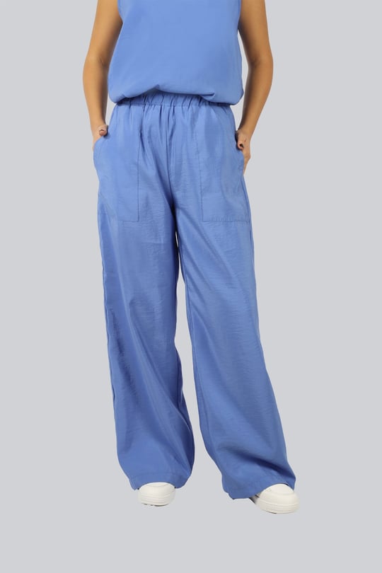Ysatiss Ysatiss Kadın Rahat Kalıp İnce Kumaş Beli Lastikli Geniş Paçalı Mavi Pantolon 2525.2000140-MAVİ