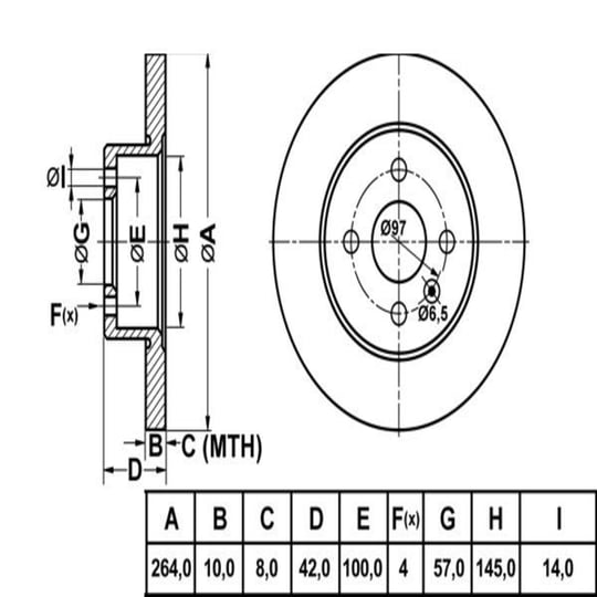 FREN DISK ARKA DUZ 264-4 ( OPEL: CORSA C 06 - 10 / OPEL: COMBO 06 - ) ABS LI