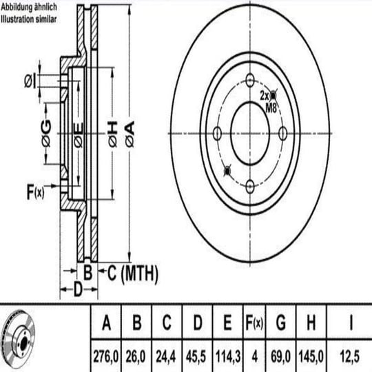 FREN DISK ON HAVA KANALLI 276-4 (MITSUBISHI: LANCER 03>11 ''1.6'' )