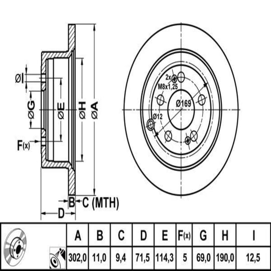 FREN DISK ARKA DUZ 302-5 ( HYUNDAI: SANTAFE 06 - 10 )