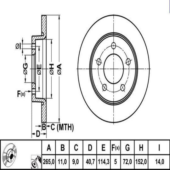 FREN DISKI ARKA DUZ (265-5)-(MAZDA-3 03>10 )
