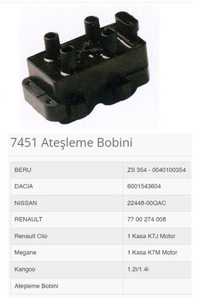 ATEŞLEME BOBİNİ 4 ÇIKISLI CLIO I II III KANGOO EXPRESS TWINGO 1.2 MEGANE LOGAN 1.4 1.6