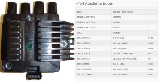ATEŞLEME BOBİNİ ASTRA F COMBO CORSA B VECTRA B 1.4İ 1.6İ 16V X14XE X16XEL