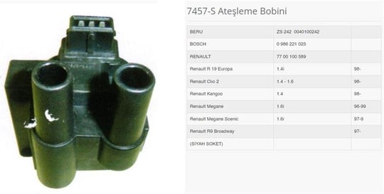 ATEŞLEME BOBİNİ SİYAH SOKET R9 BROADWAY 97>R19 EUROPA 1.4İ 98 CLIO II 1.4 1.6 98>KANGOO 1.4 98 MEGANE SCENIC 1.6İ 97>99