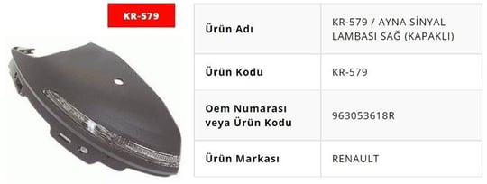 AYNA SİNYAL LAMBASI LEDLİ SAĞ KAPAKLI CLİO 5