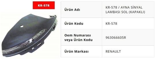 AYNA SİNYAL LAMBASI LEDLİ SOL KAPAKLI CLİO 5