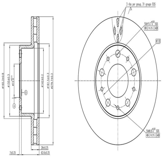 FREN DISK ON HAVA KANALLI 280-5 ( FIAT: DUCATO V 250 06 -  / PEUGEOT: BOXER III JUMPER III 06 - ) 