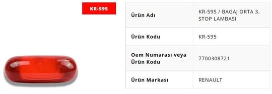 BAGAJ ORTA 3. STOP LAMBASI KANGOO 2