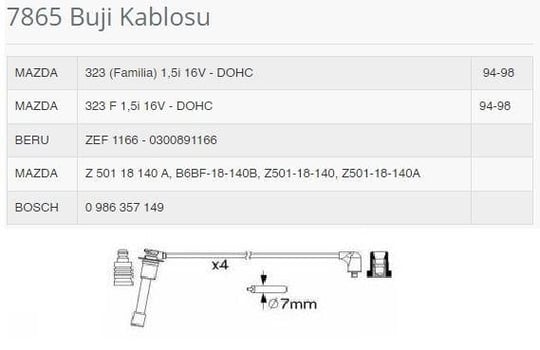 BUJI KABLOSU 7865 MAZDA 323 F 15 I 16V 94>98