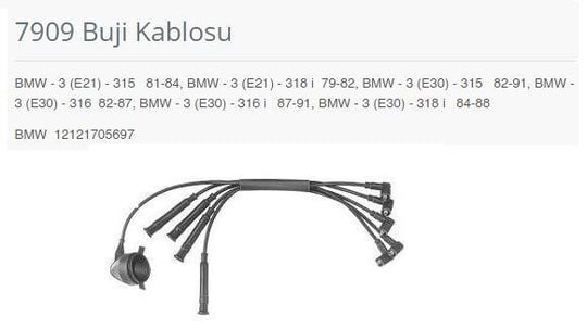 BUJİ KABLOSU BMW - 3 E21 - 315 81-84. BMW - 3 E21 - 318 İ 79-82. BMW - 3 E30 - 315 82-91. BMW - 3 E30 - 316 82-87. BMW - 3 E30 - 316 İ 87-91. BMW - 3 E30 - 318 İ 84-88