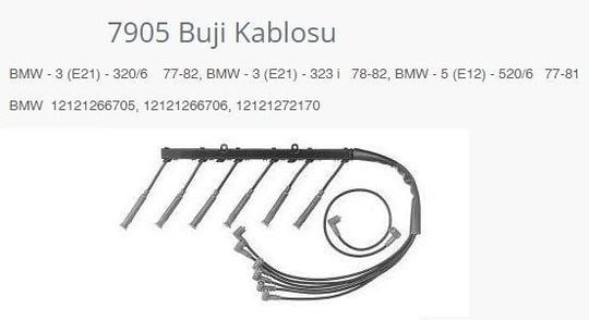 BUJİ KABLOSU BMW - 3 E21 - 320/6 77-82. BMW - 3 E2 1 - 323 İ 78-82. BMW - 5 E12 - 520/6 77-81
