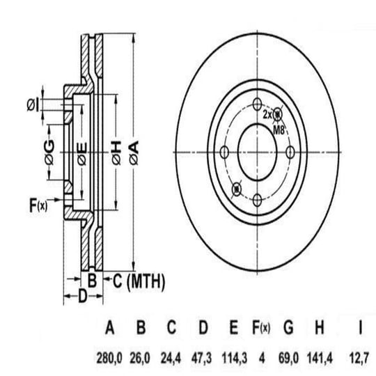 FREN DISK ON HAVA KANALLI 280-4 ( HYUNDAI: ELANTRA II SONATA 98 - 10 / KIA: MAGENTIS 00 - 05) 