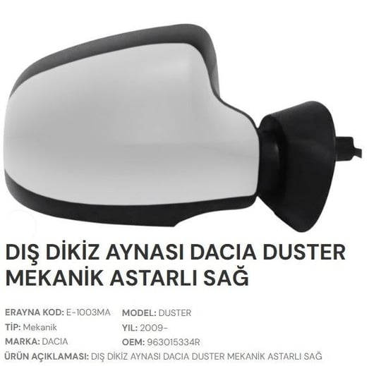 DIŞ DİKİZ AYNASI ASTARLI DESENLİ SAĞ DUSTER 2009>