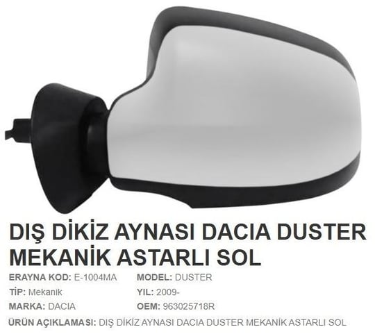 DIŞ DİKİZ AYNASI ASTARLI DESENLİ SOL DUSTER 2009>