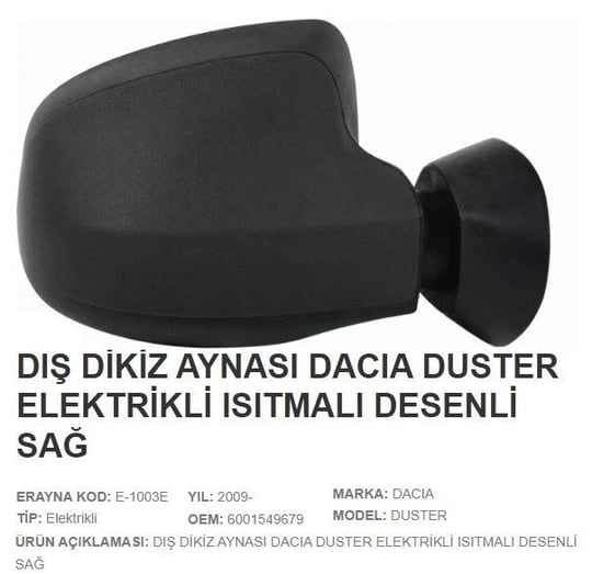 DIŞ DİKİZ AYNASI ELEKTRİKLİ ISITMALI DESENLİ SAĞ D USTER 2009>