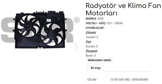 FAN MOTORU DAVLUMBAZLI DUCATO 3 - C.JUMPER 3 - P.BOXER 3 1358009080