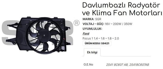 FAN MOTORU DAVLUMBAZLI FOCUS 1 1.4-1.6-1.8-2.0 16V 2S418C607AB
